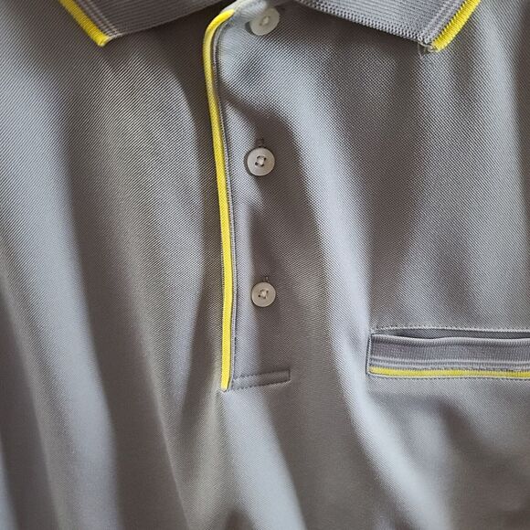 PGA Tour Mens Polo Gray Size Large Short Sleeve Logo On Sleeve Yellow Trim Fit - Picture 8 of 12